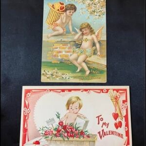 Two Vintage Cupid Valentine Postcards 5.5” x 3.5” I